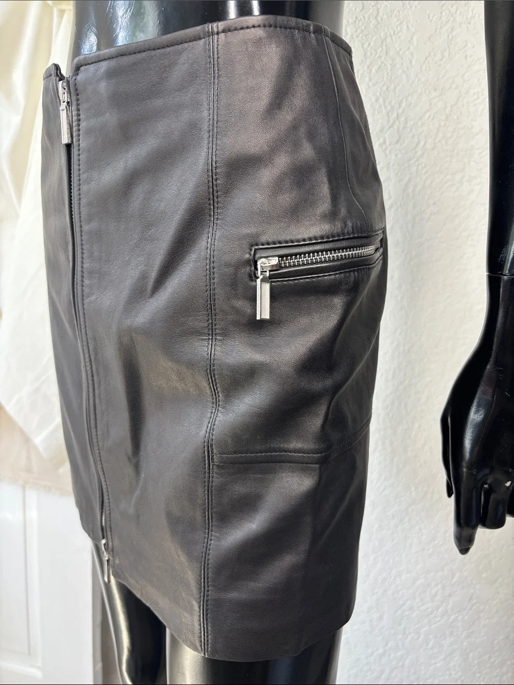 Jonathan Simkhai Black Lamb Leather Front-Zip Mini Skirt